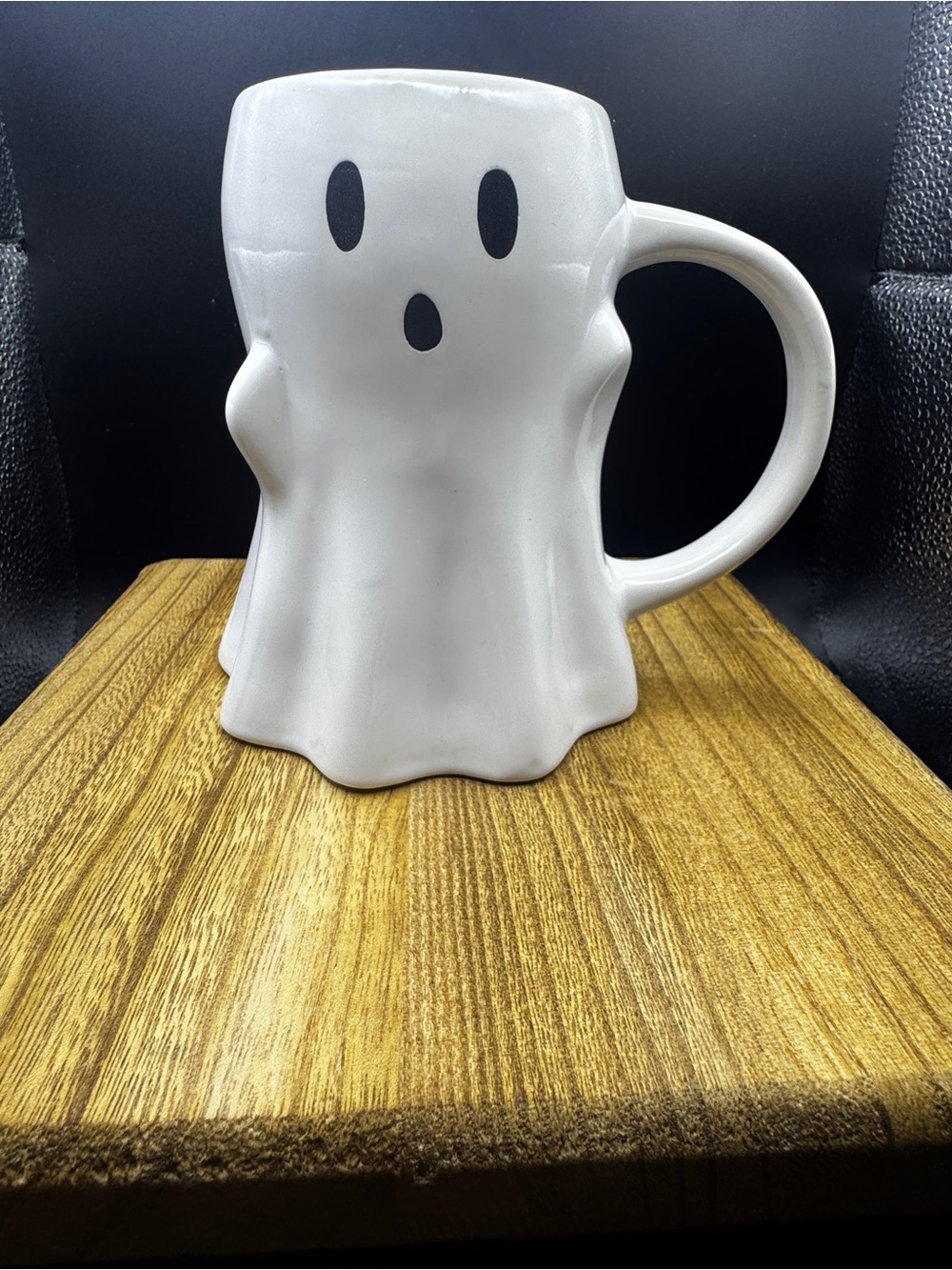 White Ghost Ceramic Mug with Black Face - Festive Drinkware - Picture 2 of 3